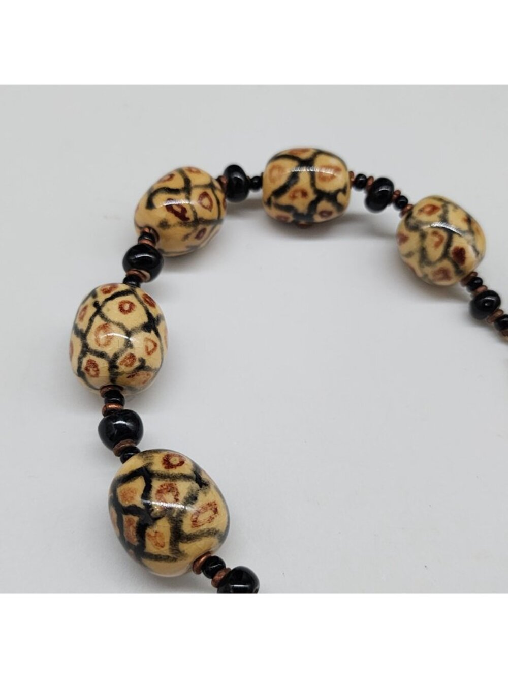 Vintage Tribal Inspired Ceramic Beaded Necklace With Black & Copper Accents - Picture 5 of 8